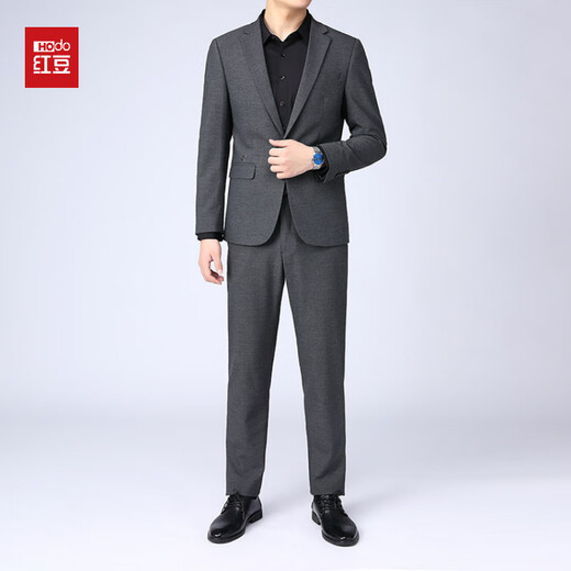 Red bean no-iron suit men's autumn and winter solid color versatile middle-aged suit men's banquet business slim formal suit Gray S 165