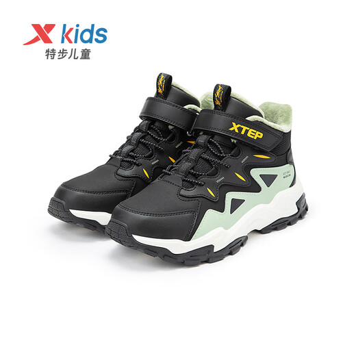 Xtep Children's Shoes Boys' Warm Anti-Slip Cotton Shoes Winter Mink Velcro Velcro Sneakers Black/Gray Grass Green 35
