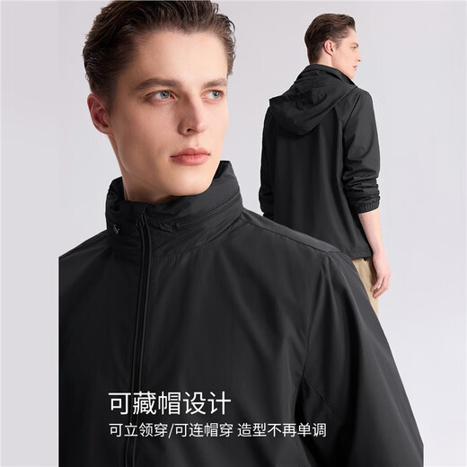 Giordano windproof jacket men's spring new solid color hooded mesh sports windbreaker jacket for men 13075827 66 logo navy blue XL