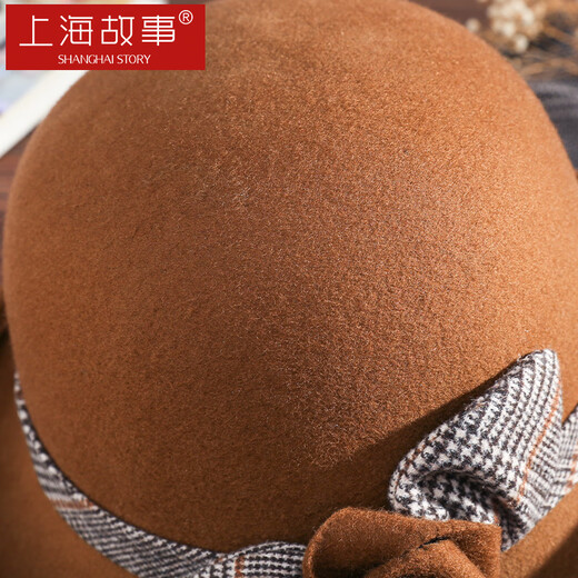 Shanghai Story Women's 100% Wool Felt Hat Autumn and Winter Bowler Hat Warmth as a Birthday Gift for Mom Caramel
