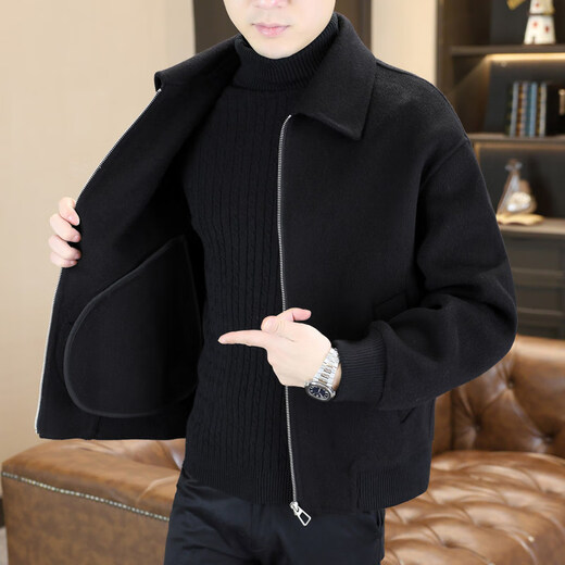 Pierre Cardin 2025 Autumn and Winter Men's Double-sided Woolen Coat Short Slim Fit Woolen Woolen Lapel Jacket Woolen Jacket Brown L Recommended 120-135 Jin Jin equals 0.5 kg