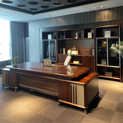 Aesthetic school new Chinese style solid wood boss desk desk North American black walnut executive desk president office manager supervisor desk and chair size customization (contact customer service)