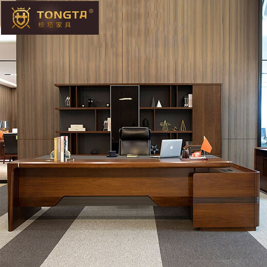 TONGTA modern leather boss desk office president desk business executive desk boss desk high-end office furniture 2.0 meters boss desk left side cabinet