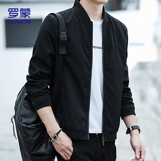 ROMON jacket men's autumn business executive casual baseball uniform for young and middle-aged windproof tops jacket men 8742 black XL