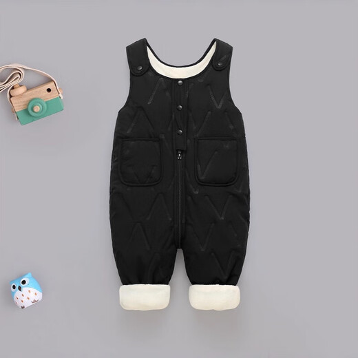 G.duck little yellow duck children's overalls autumn and winter boys and girls all-in-one velvet cotton pants baby open stall infants and children thickened brown 90 cm