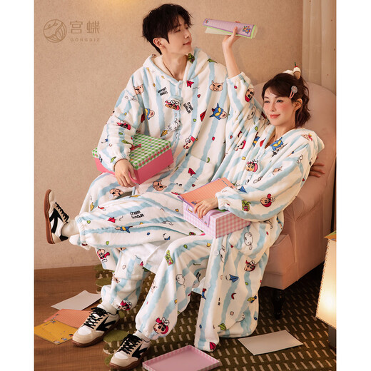 Gongdie Heat Storage Type Crayon Shin-chan Autumn and Winter Couple Pajamas Women's Thickened Flannel Warm Men's Home Clothes