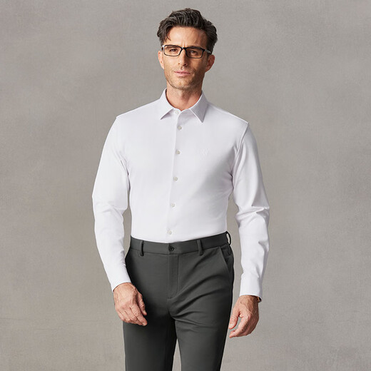 欧定头等舱冬暖暖绒高弹衬衫加厚保暖免烫高端衬衣 苍雪白 42