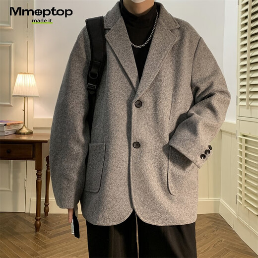 MMOPTOP short suit loose woolen coat men's winter coat Korean style loose thickened MDY01 gray XL
