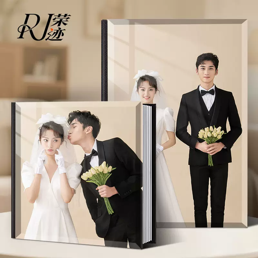 Yusenyi high-end crystal photo album, simple style indoor wedding photos printed into albums and albums 1-Upgraded single-sided crystal + 24-color laser printing + imported leather cover 19-50 pages suitable for 50,100 photos + square version 8 inches 20