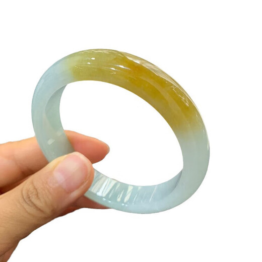 FALRIA Burmese jadeite bracelet ice type genuine ice waxy type yellow jade floating flower full circle high ice jade bracelet jade bracelet yellow jade 59mm