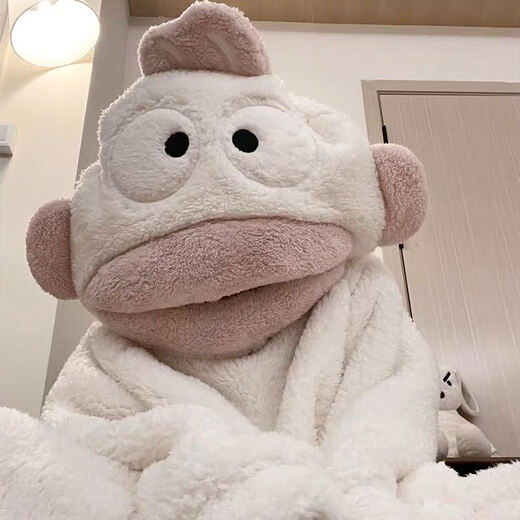 He Jiagong Ugly Fish Parent-child Children's Pajamas A Women's Autumn and Winter Coral Velvet Thickened and Velvet One-piece Couple Home for Boys and Girls White Ugly Fish One-piece Thickened and Velvet Version XL -120-160Jin Jin is equal to 0.5 kg