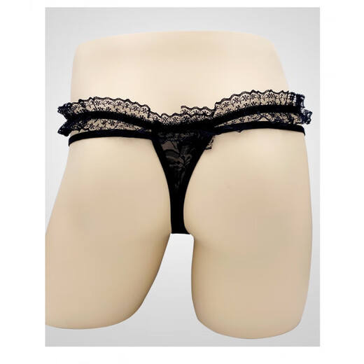 He Jiagong men's lace transparent thong transvestite gay sexy breathable low-waist elastic T underwear single butt underwear pink one size fits all _80-140Jin Jin equals 0.5 kg