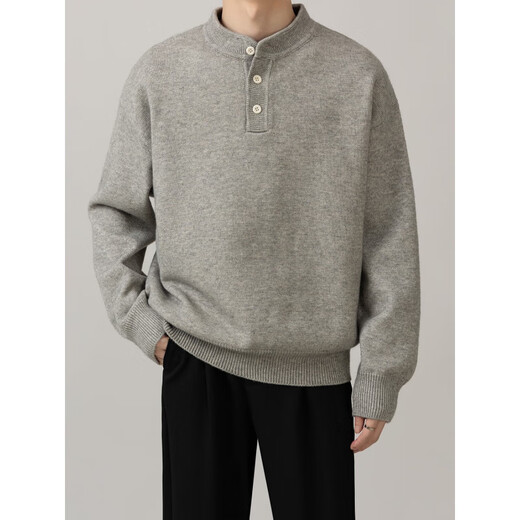 Jiangong Henry collar half-cardigan simple sweater men's casual commuting sweater 2025 autumn and winter new men's pullover inner wear dark gray S
