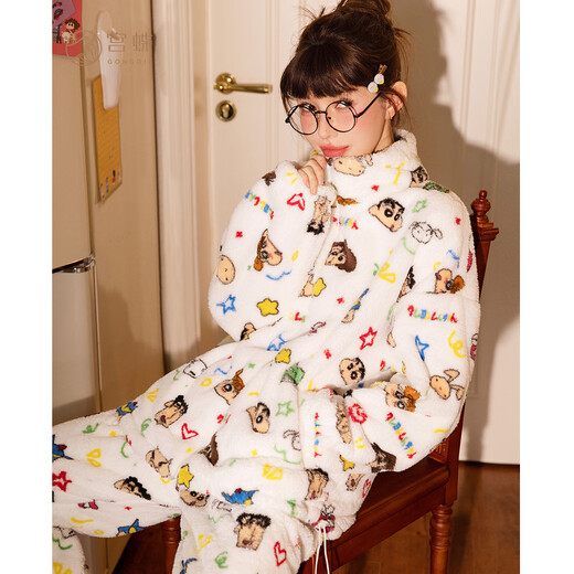 Gongdie Heat Storage Type Crayon Shin-chan Autumn and Winter Couple Pajamas Women's Thickened Coral Velvet Warm Men's Home Clothes
