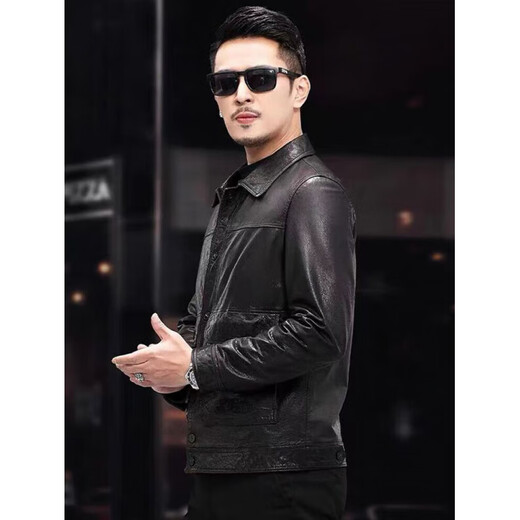 KBXNG Jinba leather jacket men's short oil wax first layer sheepskin new lapel spring and autumn wallet men's jacket black-single style black-single style M 170/-recommended 90-120Jin Jin is equal to 0.5 kg