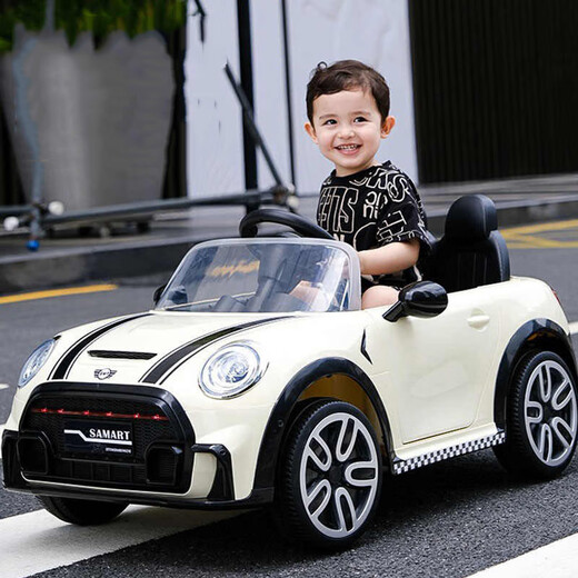 Hot Leopard children's electric car double children's electric car four-wheel toy car remote control drivable baby stroller first-year gift beige four-drive + remote control + slow start + leather seat + explosion-proof soft wheel + large battery