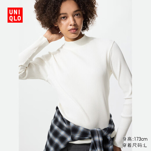 Uniqlo Women's Ribbed Turtle Neck T-Shirt/Long Sleeve Small Turtle Neck Inner 479588 00 White M /160/84A