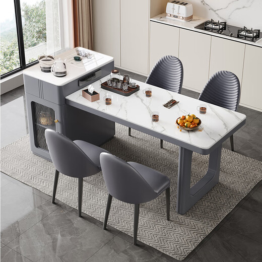 YIQICHENGPIN slate island table integrated household retractable small-sized cream island kitchen multi-functional guide table island table rail socket double hole tea stove 1.4 meters single island table