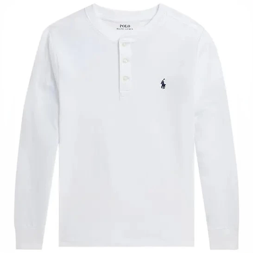 Polo Ralph Lauren Boys Jersey Long Sleeve Cotton Knitted Henley Polo Shirt 323920002005 005 White XL