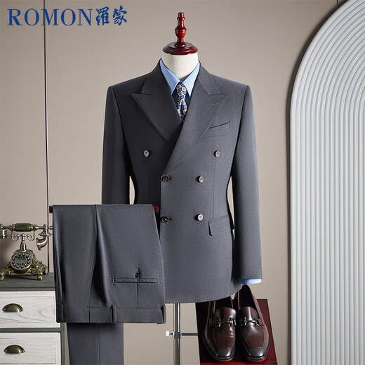 ROMON suit + vest + trousers Tencel Lyocell cotton wool double breasted suit dress men black XL