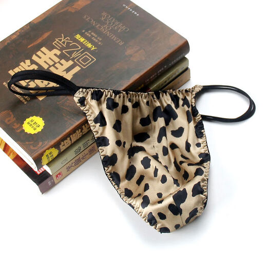Silk low-waist men's underwear, personalized and trendy thong, mulberry silk stretch sexy double T-pants with U convex bag, white L