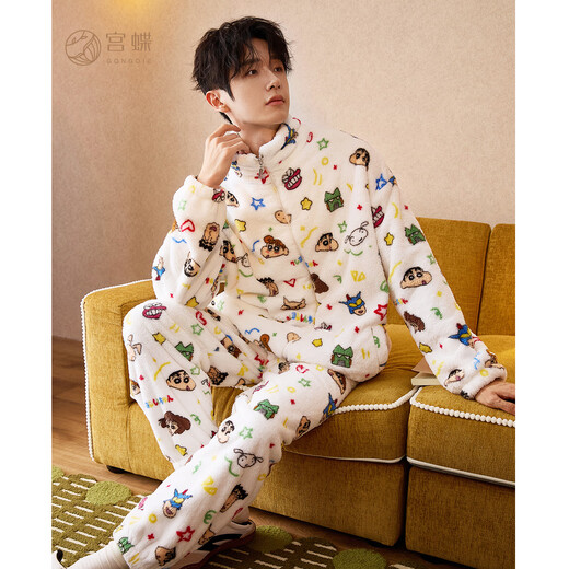 Gongdie Heat Storage Type Crayon Shin-chan Autumn and Winter Couple Pajamas Women's Thickened Coral Velvet Warm Men's Home Clothes