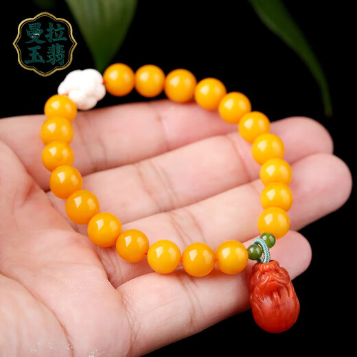 Manla Jade Pei Natural Beeswax Bracelet Women's Bracelet Amber DIY Nanhong Pixiu Chicken Oil Yellow Full Honey Bracelet 8MM Good Luck and Prosperity - Beads About 8MM