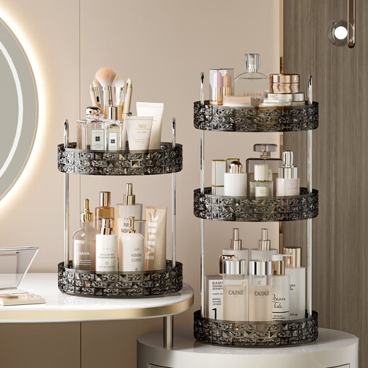 Rotating cosmetics storage rack multi-layer storage rack dust-proof light luxury skin care products corner countertop desktop storage artifact cream white 3 layers