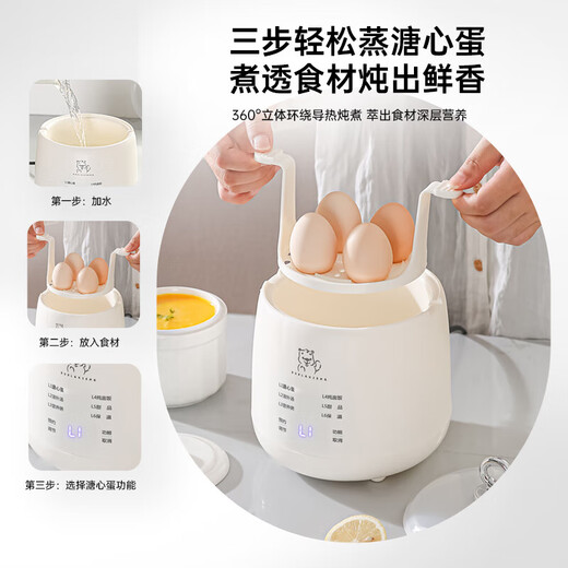 Electric stew pot, steamer, electric cooking pot, stew pot, casserole pot, stew and steaming, all-in-one food supplement pot, stew soup cup, electric stew pot, electric casserole pot, stew pot, water-proof porridge, multifunctional, can be reserved with white porcelain stew pot + steamed egg rack (ceramic white) 0.45L