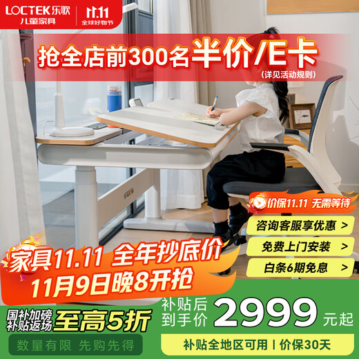 Loctek government subsidy children's study table solid wood electric lift table primary school writing desk home 1.2mT4