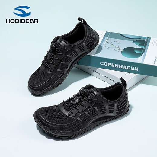 HOBIBEAR barefoot shoes for men, summer breathable wide-toe shoes, comfortable casual wide-last shoes, non-slip flat commuting shoes, black - with shock-absorbing insoles 40