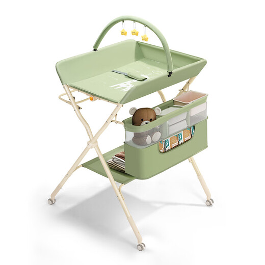 Diaper table, baby care table, baby changing table, newborn bath massage and touch table, foldable and multi-functional, rice deer gray toy rack model, upgraded frame, one-click folding + five-level height adjustment + mute