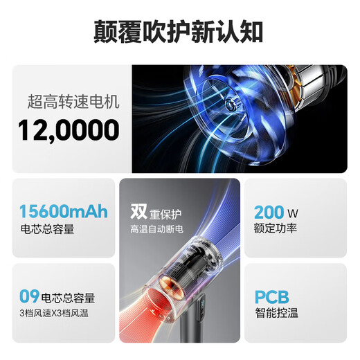 Syouran rechargeable wireless hair dryer for dormitories, student battery model, high-power hot and cold dual-purpose, hot air, super long, high battery life, no unplugged rechargeable model, dedicated for student dormitories, wireless hair dryer, unplugged for dormitories, white