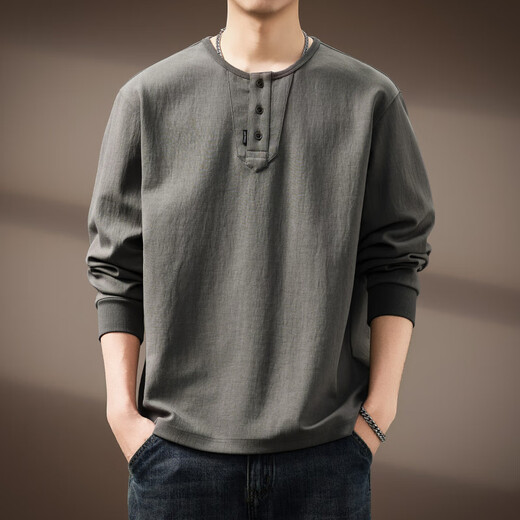 AX Armani broken code 2026 high-end American fashion brand retro Henry collar long-sleeved shirt for men in autumn heavy feeling loose green M suitable for 110-130Jin Jin equals 0.5 kg