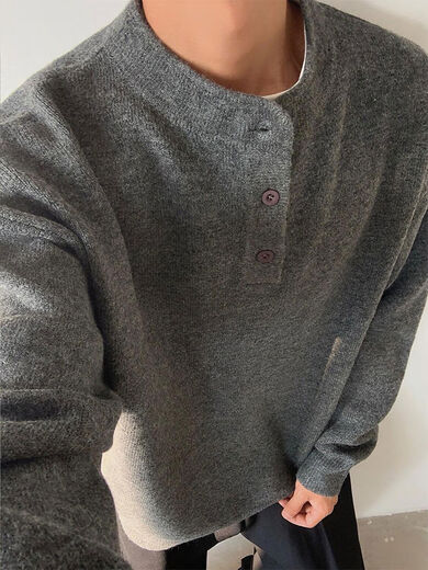 Xiaohongshu’s popular American vintage Henry collar sweater men’s winter lazy style buttoned sweater cleanf inner dark gray upgraded version 90 options M M