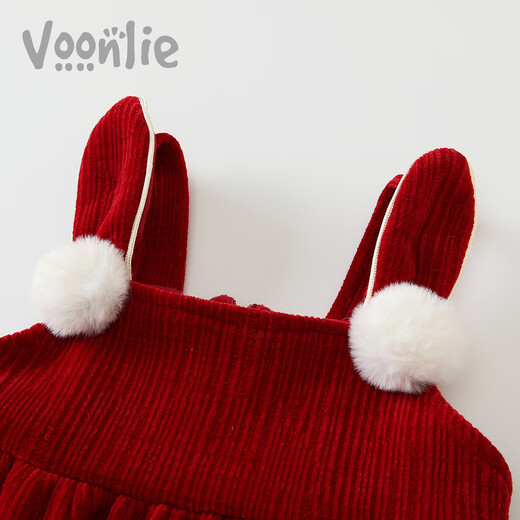 Fanlie VOONLIE girls' dress, winter dress, fashionable children's velvet princess dress, birthday baby's one-year-old dress, New Year's greeting dress