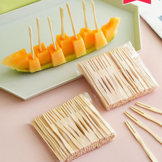 Qinkai fruit fork set fruit picks disposable household fruit cake dessert fork small fork safe bamboo picks original color 200 pieces 2 packages