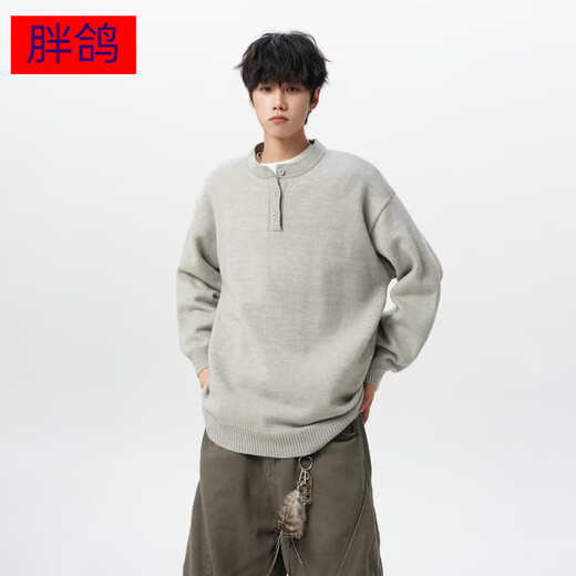 Fat Pigeon Fatty Large Size Henry Collar Sweater Men's Loose Lazy Feeling Lazy Style Knitted Sweater with Bottoming Shirt Dark Gray 5XL Recommended 200-230Jin Jin is equal to 0.5kg Can be worn