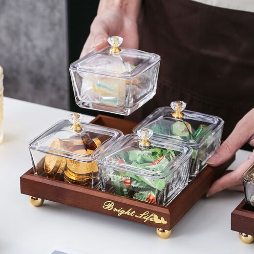 Harvest grain creative snack compartmented dry fruit plate Nordic ins glass fruit plate light luxury snack tea fruit plate internet celebrity fruit plate amber glass dish two glass dishes + two compartments bamboo tray