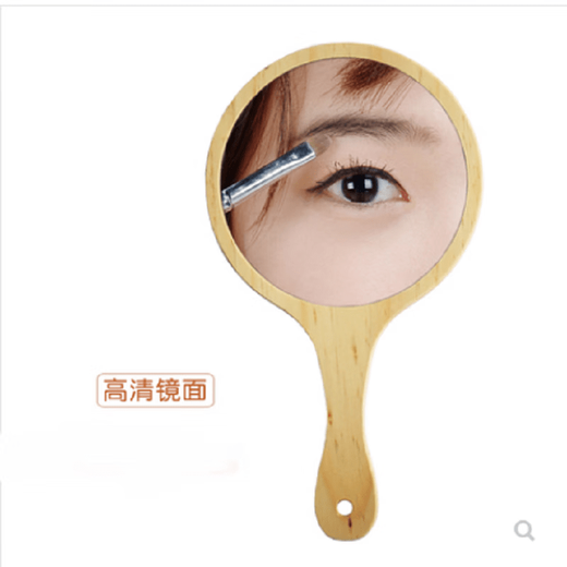 HD handle makeup mirror hand-held beauty salon tattoo retro portable wooden handle mirror portable small large coffee color