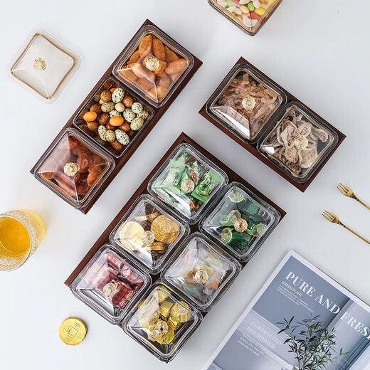 Harvest grain creative snack compartmented dry fruit plate Nordic ins glass fruit plate light luxury snack tea fruit plate internet celebrity fruit plate amber glass dish two glass dishes + two compartments bamboo tray
