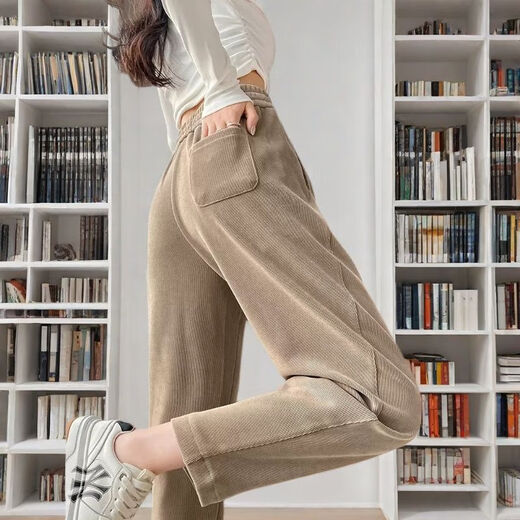 Ceium Kifmim cigarette pants for women autumn and winter 2026 new casual spring and autumn petite chenille granny pants plus velvet radish sweatpants gray non-velvet nine-point pants S recommended 80-100Jin Jin equals 0.5 kg