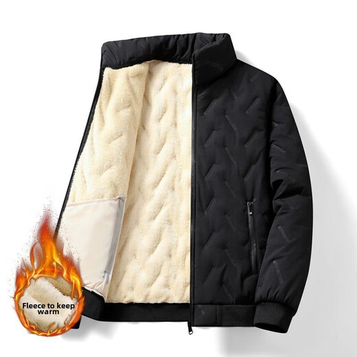 Jacket for work, men's winter warm cotton coat, wear-resistant, dirt-resistant, cold-proof, plus velvet, thickened work sherpa jacket, black XL recommended 115-130 Jin Jin equals 0.5 kg