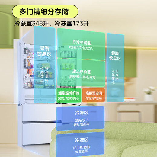 Hualing Refrigerator Midea produces the 547 60cm ultra-thin zero-embedded French multi-door dual-system odor-free household first-class energy-efficiency refrigerator HR-547WUFPZ national subsidy