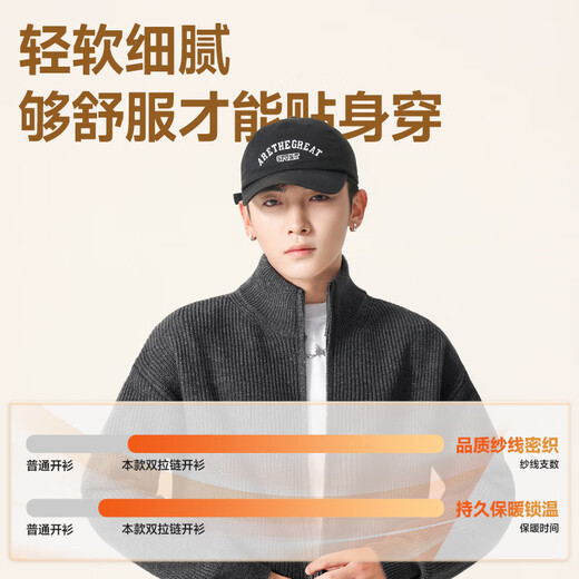 Jeanswest American small stand-up collar double zipper cardigan sweater for men 2026 spring design solid color top knitted jacket dark gray (solid color) 2XL (185) (weight 160-180Jin Jin equals 0.5 kg)