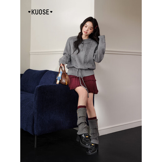 Wide color temperament sweater and skirt two-piece suit new 25 autumn and winter wear women's sweater short skirt gray red gray sweater 0042 S
