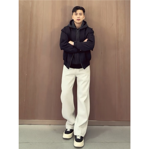 Jufeng American mature men's three-piece autumn and winter outfit, a complete set of scimitar pants, fake two-piece cotton suit, jacket, three-piece suit, black jacket, cotton suit + black Henry M