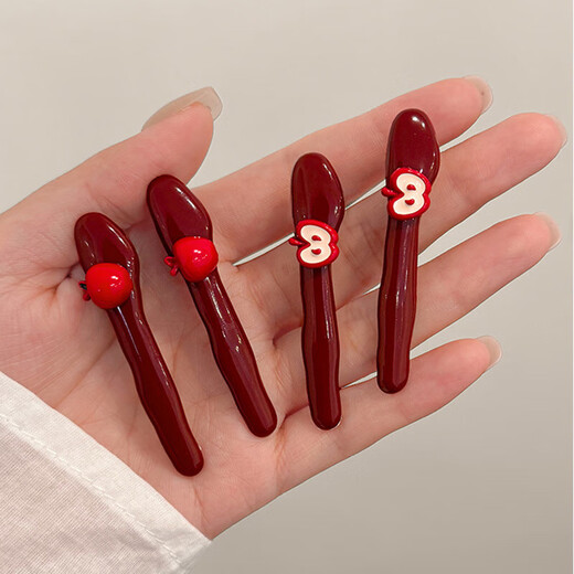Anchor red apple hair clip for women's forehead side bangs clip for seamless broken hair duckbill one-word clip hair clip hair accessory burgundy apple bangs clip - front + back