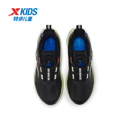 XTEP Children's Shoes Children's X Mecha-Rocket Shoes Knob Buckle Running Shoes Winter Plush Cotton Shoes Black/Jelly Green 33