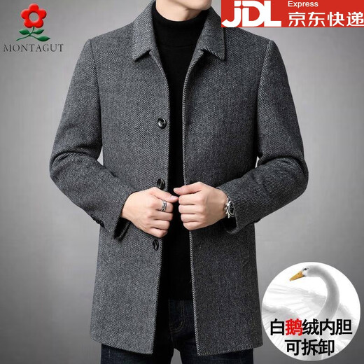 Montagut double-sided cashmere coat men's mid-length windbreaker thickened middle-aged casual woolen woolen coat Khaki Y2007 4XL 195-